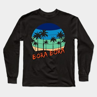 Bora Bora Retro Vintage Sunset Beach Design Long Sleeve T-Shirt